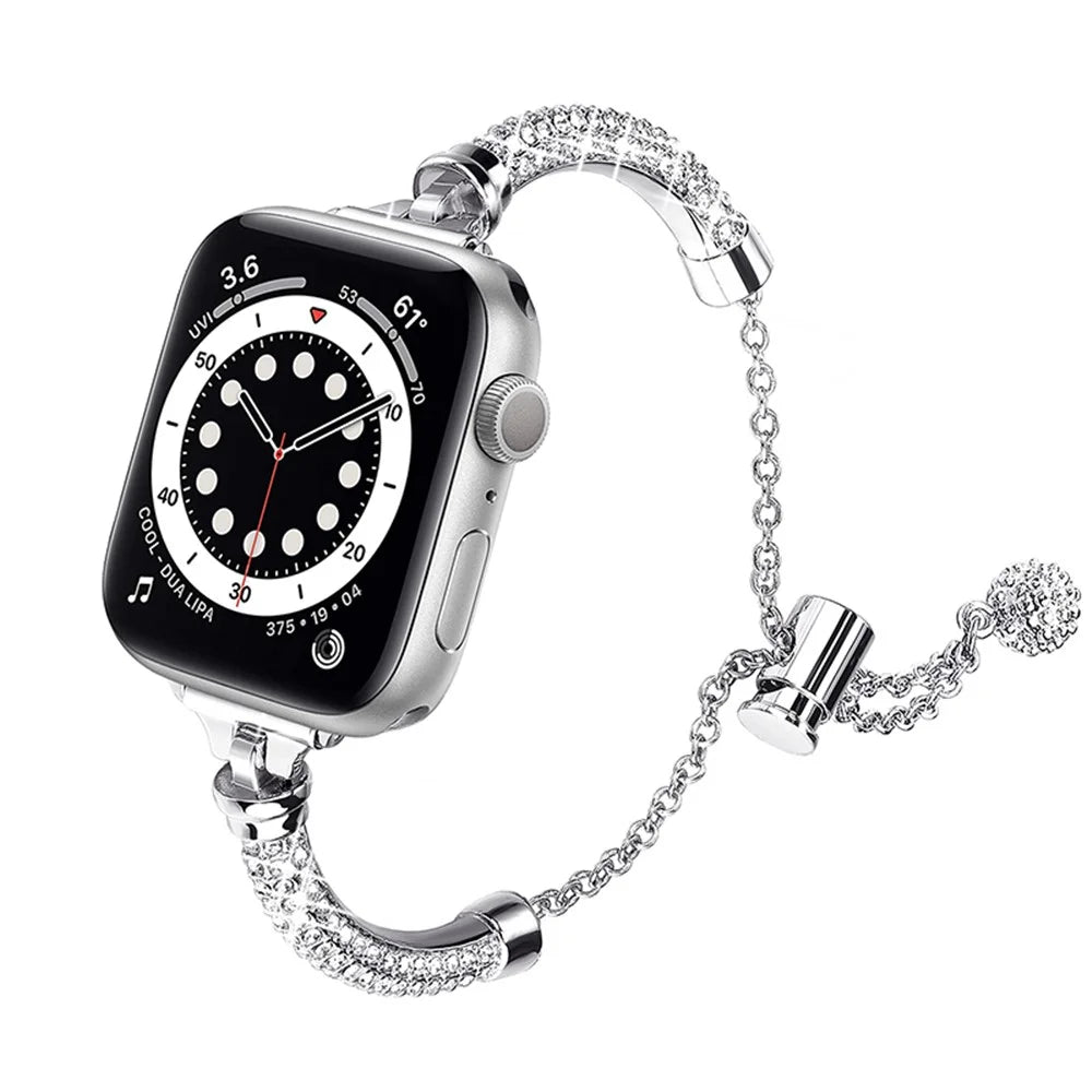 For Apple Watch Series 11 10 42mm / 9 8 7 41mm / SE3 SE2 SE 6 5 4 40mm / 3 2 1 38mm Anti-Scratch Anti-Wear Bracelet Rhinestone Decor Metal Watch Band Wrist Strap Replacement - Silver - 1