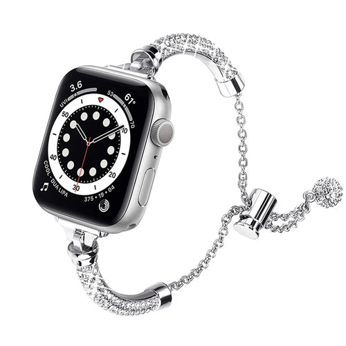 For Apple Watch Series 11 10 42mm / 9 8 7 41mm / SE3 SE2 SE 6 5 4 40mm / 3 2 1 38mm Anti-Scratch Anti-Wear Bracelet Rhinestone Decor Metal Watch Band Wrist Strap Replacement - Silver - 1