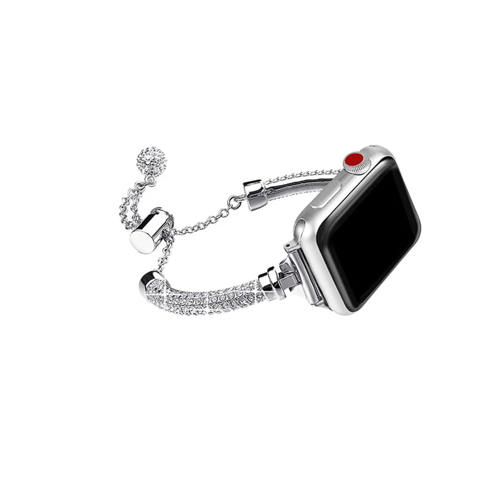 For Apple Watch Series 11 10 42mm / 9 8 7 41mm / SE3 SE2 SE 6 5 4 40mm / 3 2 1 38mm Anti-Scratch Anti-Wear Bracelet Rhinestone Decor Metal Watch Band Wrist Strap Replacement - Silver - 2