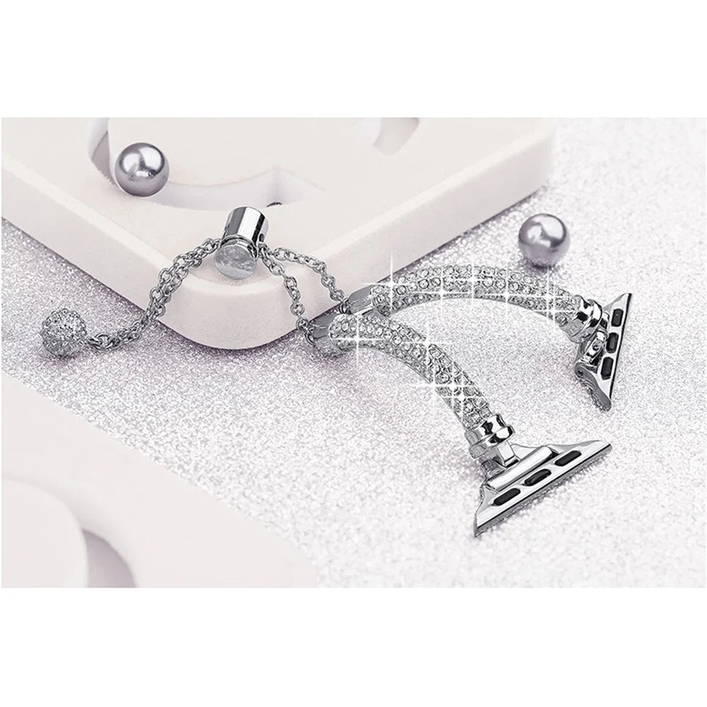 For Apple Watch Series 11 10 42mm / 9 8 7 41mm / SE3 SE2 SE 6 5 4 40mm / 3 2 1 38mm Anti-Scratch Anti-Wear Bracelet Rhinestone Decor Metal Watch Band Wrist Strap Replacement - Silver - 3
