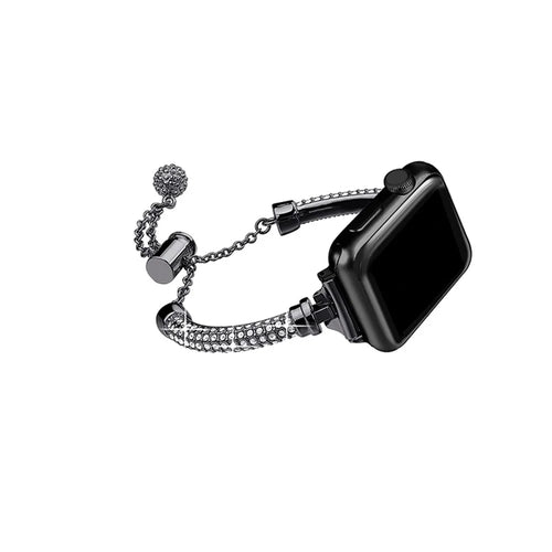For Apple Watch Series 11 10 42mm / 9 8 7 41mm / SE3 SE2 SE 6 5 4 40mm / 3 2 1 38mm Stylish Bracelet Rhinestone Decor Metal Watch Band Wrist Strap Replacement - Black - 1