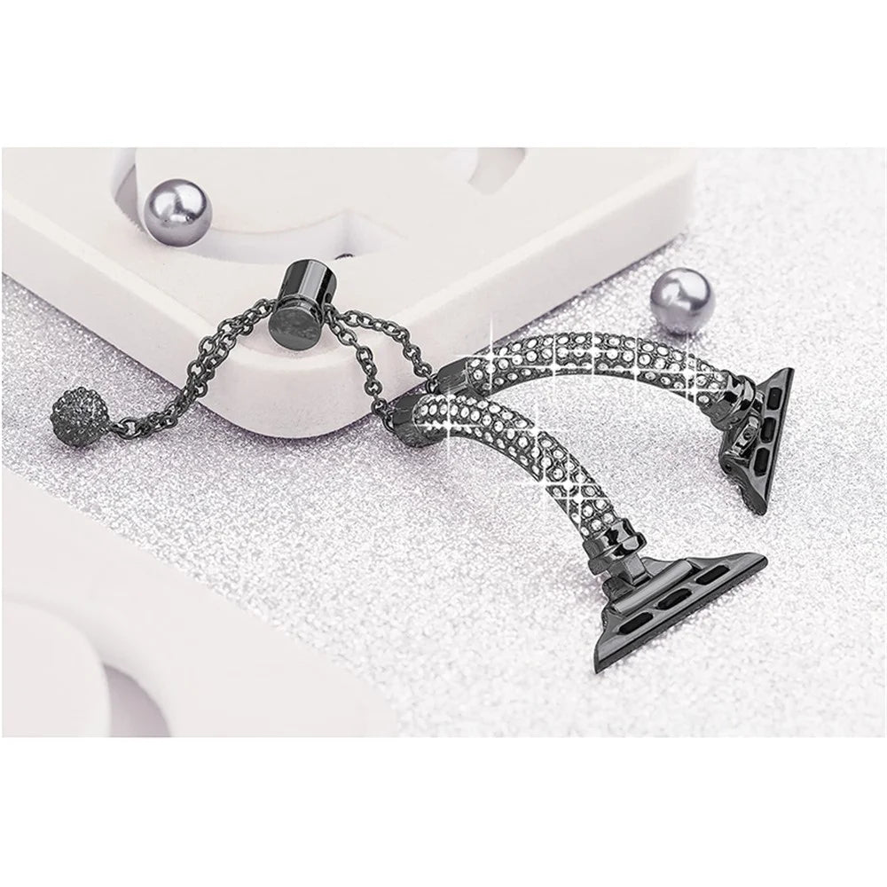 For Apple Watch Series 11 10 42mm / 9 8 7 41mm / SE3 SE2 SE 6 5 4 40mm / 3 2 1 38mm Stylish Bracelet Rhinestone Decor Metal Watch Band Wrist Strap Replacement - Black - 3