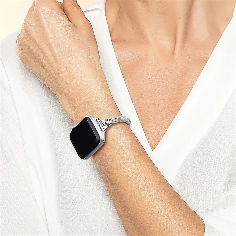 For Apple Watch Ultra 3 2 1 49mm / Series 11 10 46mm / 9 8 7 45mm / SE3 SE2 SE 6 5 4 44mm / 3 2 1 42mm Anti-Sweat Bracelet Metal Smart Watch Band Wrist Strap Replacement - Silver - 6