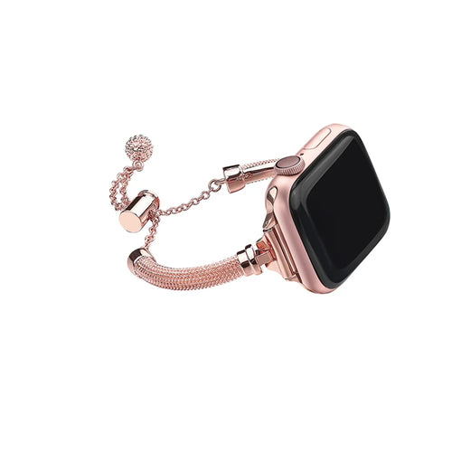 For Apple Watch Ultra 3 2 1 49mm / Series 11 10 46mm / 9 8 7 45mm / SE3 SE2 SE 6 5 4 44mm / 3 2 1 42mm Stylish Durable Bracelet Metal Smart Watch Band Wrist Strap Replacement - Rose Gold - 1