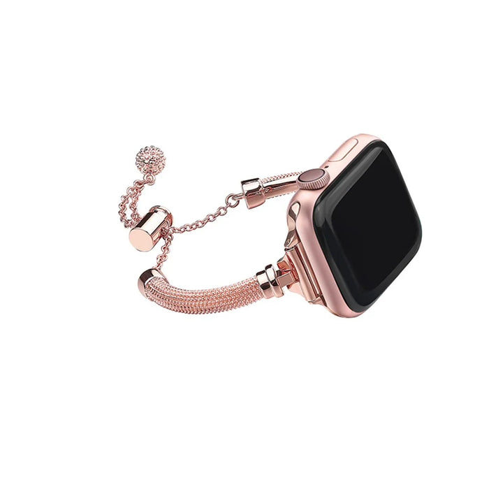 For Apple Watch Ultra 3 2 1 49mm / Series 11 10 46mm / 9 8 7 45mm / SE3 SE2 SE 6 5 4 44mm / 3 2 1 42mm Stylish Durable Bracelet Metal Smart Watch Band Wrist Strap Replacement - Rose Gold - 1