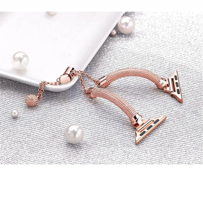 For Apple Watch Ultra 3 2 1 49mm / Series 11 10 46mm / 9 8 7 45mm / SE3 SE2 SE 6 5 4 44mm / 3 2 1 42mm Stylish Durable Bracelet Metal Smart Watch Band Wrist Strap Replacement - Rose Gold - 2