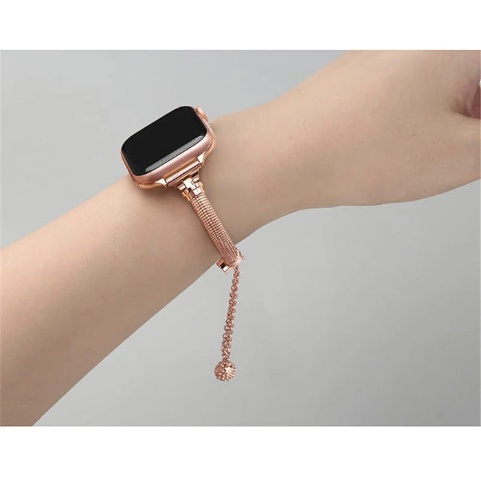 For Apple Watch Ultra 3 2 1 49mm / Series 11 10 46mm / 9 8 7 45mm / SE3 SE2 SE 6 5 4 44mm / 3 2 1 42mm Stylish Durable Bracelet Metal Smart Watch Band Wrist Strap Replacement - Rose Gold - 3