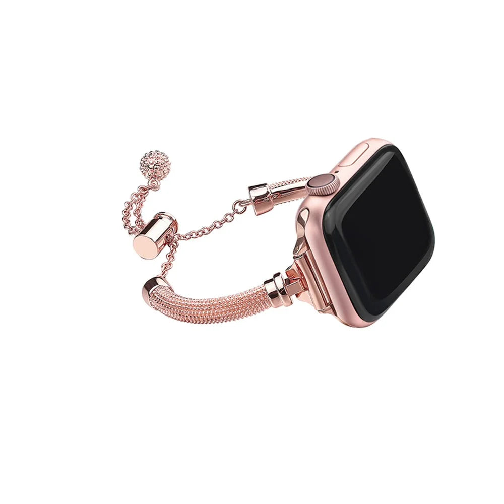 For Apple Watch Series 11 10 42mm / 9 8 7 41mm / SE3 SE2 SE 6 5 4 40mm / 3 2 1 38mm Metal Smart Watch Band Bracelet Wear-Resistant Durable Wrist Strap Replacement - Rose Gold - 1