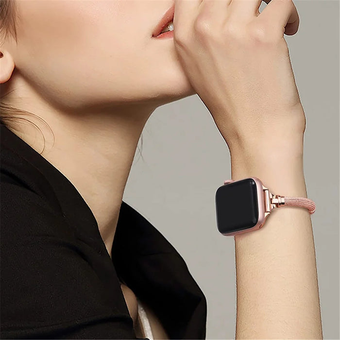 For Apple Watch Series 11 10 42mm / 9 8 7 41mm / SE3 SE2 SE 6 5 4 40mm / 3 2 1 38mm Metal Smart Watch Band Bracelet Wear-Resistant Durable Wrist Strap Replacement - Rose Gold - 5