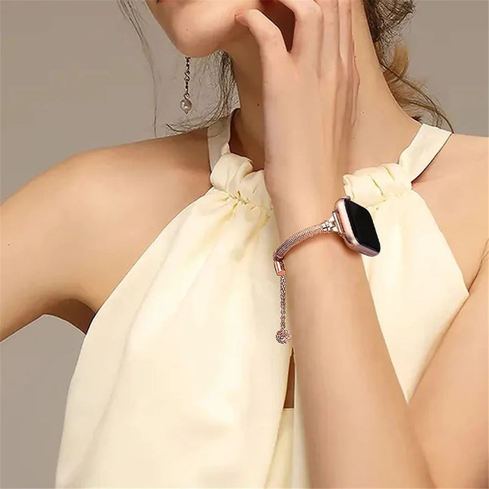 For Apple Watch Series 11 10 42mm / 9 8 7 41mm / SE3 SE2 SE 6 5 4 40mm / 3 2 1 38mm Metal Smart Watch Band Bracelet Wear-Resistant Durable Wrist Strap Replacement - Rose Gold - 6