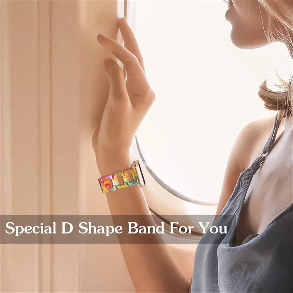 For Apple Watch Ultra 3 2 1 49mm / Series 11 10 46mm / 9 8 7 45mm / SE3 SE2 SE 6 5 4 44mm / 3 2 1 42mm Resin D Shape Design Smart Watch Band with Stainless Steel Buckle - Rainbow - 6