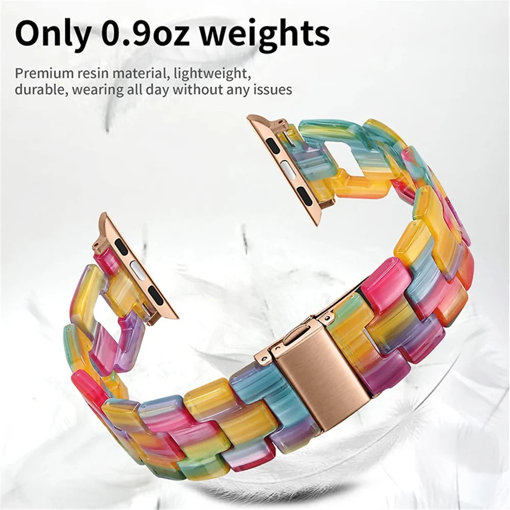 For Apple Watch Series 11 10 42mm / 9 8 7 41mm / SE3 SE2 SE 6 5 4 40mm / 3 2 1 38mm Resin Smart Watch Strap D Shape Design Wristband with Stainless Steel Buckle - Rainbow - 3
