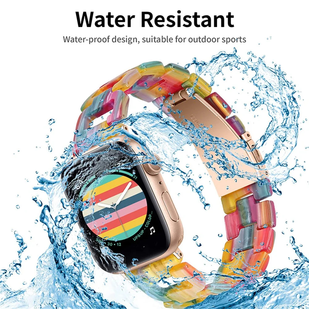 For Apple Watch Series 11 10 42mm / 9 8 7 41mm / SE3 SE2 SE 6 5 4 40mm / 3 2 1 38mm Resin Smart Watch Strap D Shape Design Wristband with Stainless Steel Buckle - Rainbow - 4