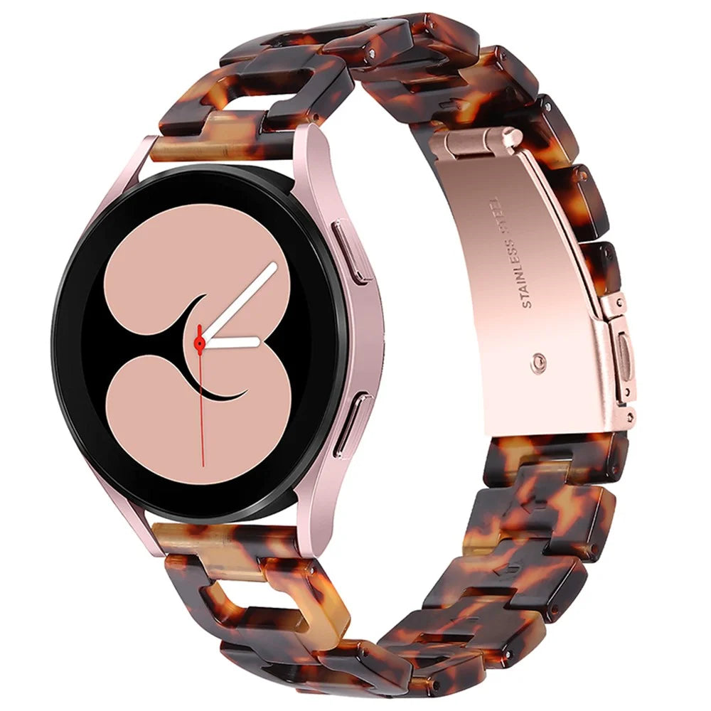 For Samsung Galaxy Watch4 Active 40mm / 44mm  /  Watch4 Classic 42mm / 46mm D Shape Resin Smart Watch Strap Wristband with Stainless Steel Buckle - Tortoiseshell - 2