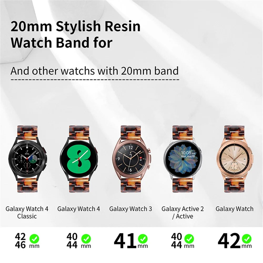 For Samsung Galaxy Watch4 Active 40mm / 44mm  /  Watch4 Classic 42mm / 46mm D Shape Resin Smart Watch Strap Wristband with Stainless Steel Buckle - Tortoiseshell - 3