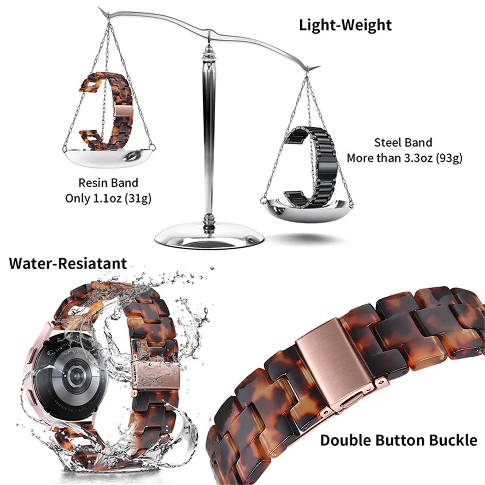 For Samsung Galaxy Watch4 Active 40mm / 44mm  /  Watch4 Classic 42mm / 46mm D Shape Resin Smart Watch Strap Wristband with Stainless Steel Buckle - Tortoiseshell - 4