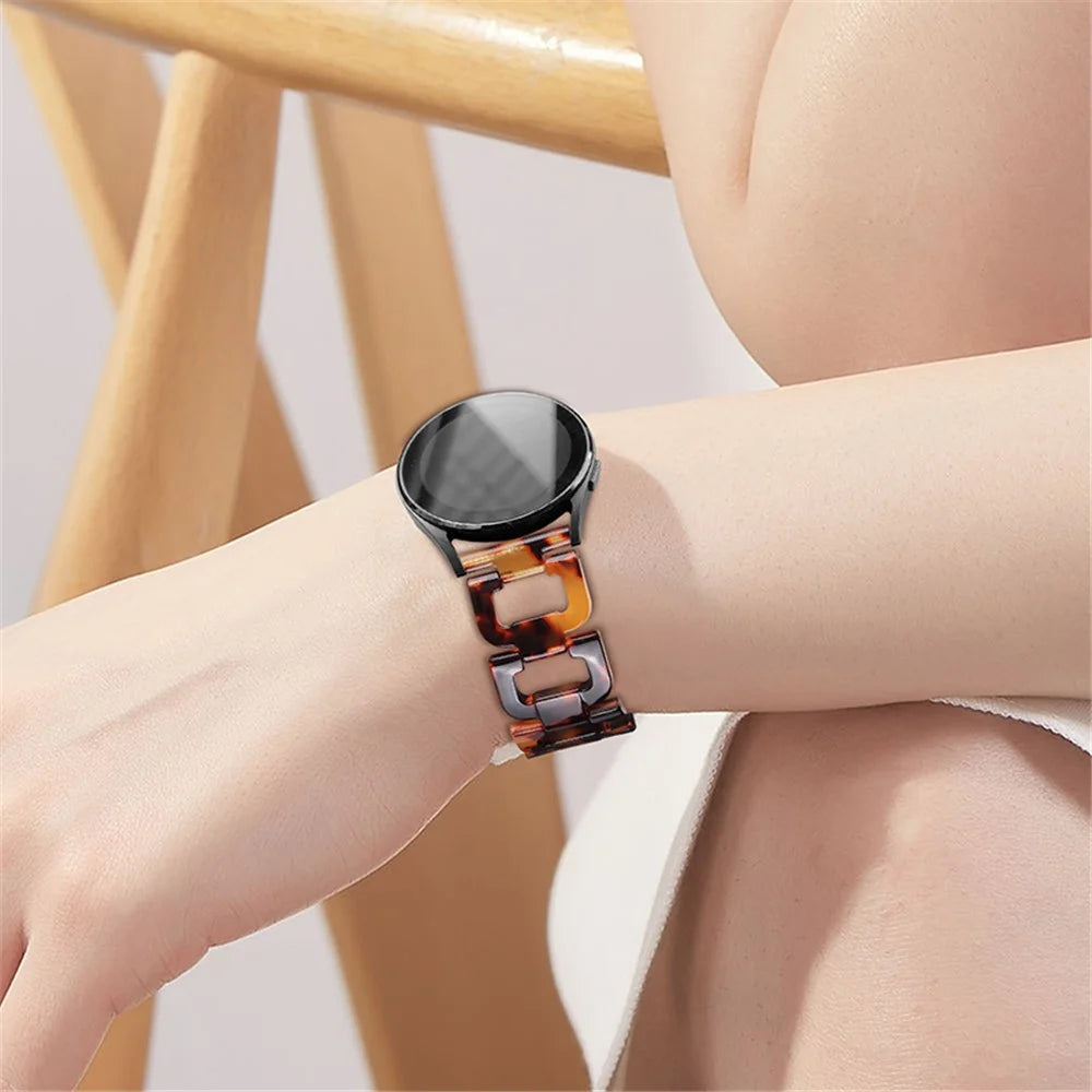 For Samsung Galaxy Watch4 Active 40mm / 44mm  /  Watch4 Classic 42mm / 46mm D Shape Resin Smart Watch Strap Wristband with Stainless Steel Buckle - Tortoiseshell - 6