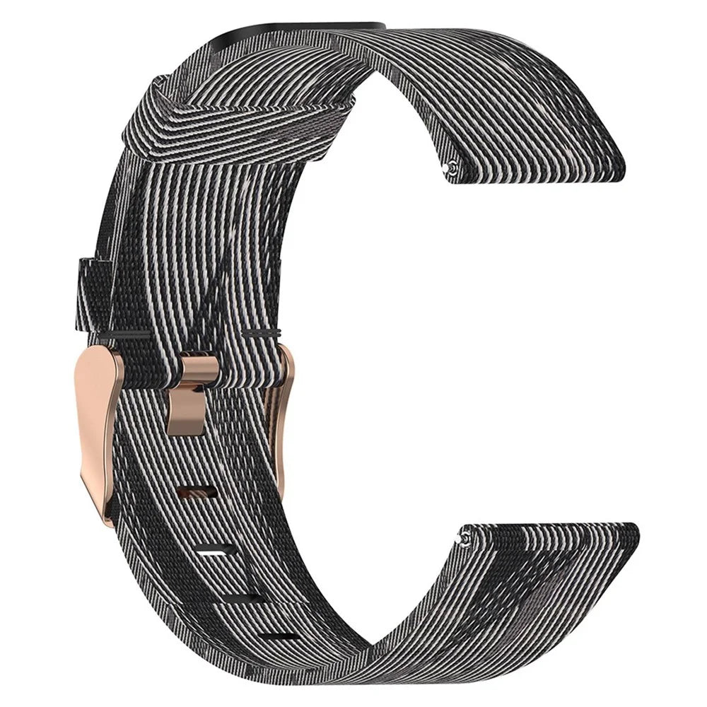 For Haylou Solar LS01 / ID205 / Willful SW021 Nylon Smart Watch Band 19mm Sport Woven Canvas Strap - Black / White Stripes - 1
