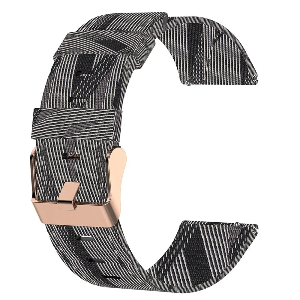 For Haylou Solar LS01 / ID205 / Willful SW021 Nylon Smart Watch Band 19mm Sport Woven Canvas Strap - Black / White Stripes - 2