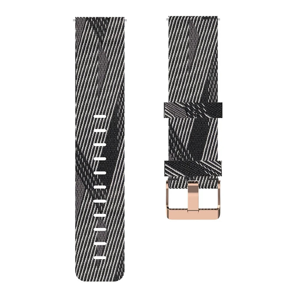 For Haylou Solar LS01 / ID205 / Willful SW021 Nylon Smart Watch Band 19mm Sport Woven Canvas Strap - Black / White Stripes - 3