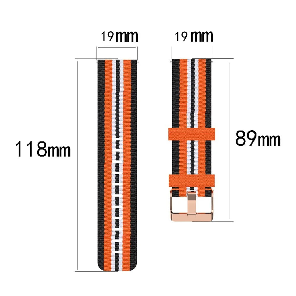 For Haylou Solar LS01 / ID205 / Willful SW021 Nylon Smart Watch Band 19mm Sport Woven Canvas Strap - Black / White Stripes - 4