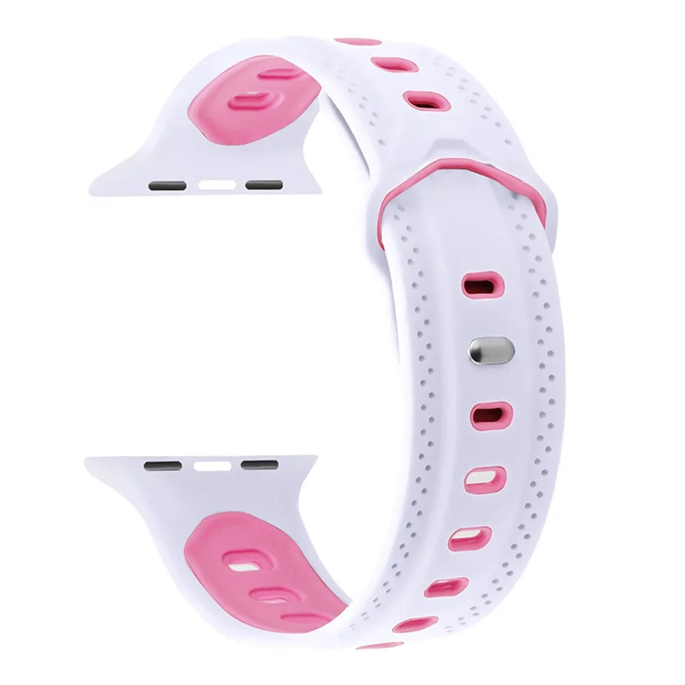 For Apple Watch Series 11 10 42mm / 9 8 7 41mm / SE3 SE2 SE 6 5 4 40mm / 3 2 1 38mm Press Buckle Design Silicone Smartwatch Band Replacement Wrist Strap - White / Pink - 3