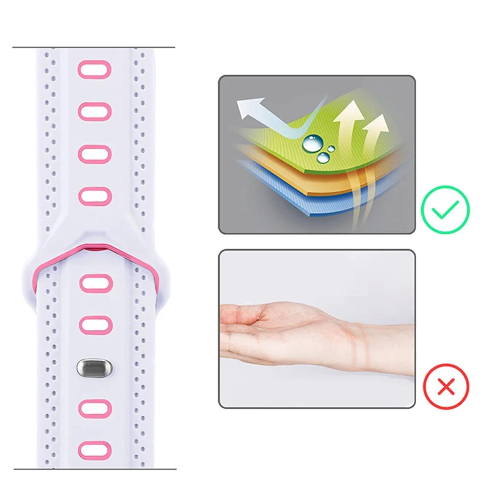 For Apple Watch Series 11 10 42mm / 9 8 7 41mm / SE3 SE2 SE 6 5 4 40mm / 3 2 1 38mm Press Buckle Design Silicone Smartwatch Band Replacement Wrist Strap - White / Pink - 5