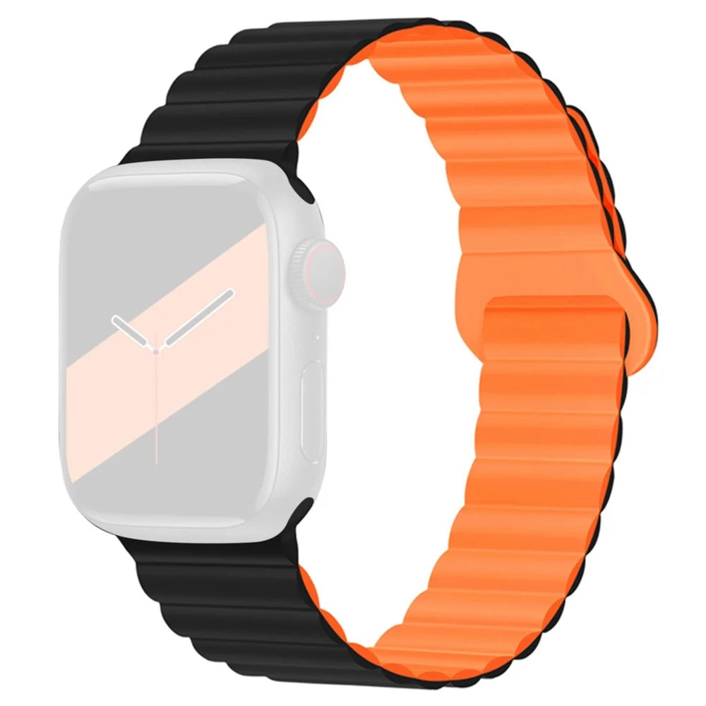 Watch Strap for Apple Watch Series 11 10 42mm / 9 8 7 41mm / SE3 SE2 SE 6 5 4 40mm / 3 2 1 38mm Magnetic Silicone Watch Band - Black / Orange - 1