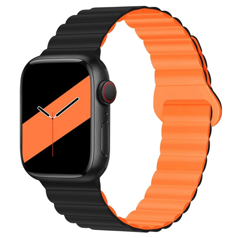 Watch Strap for Apple Watch Series 11 10 42mm / 9 8 7 41mm / SE3 SE2 SE 6 5 4 40mm / 3 2 1 38mm Magnetic Silicone Watch Band - Black / Orange - 2