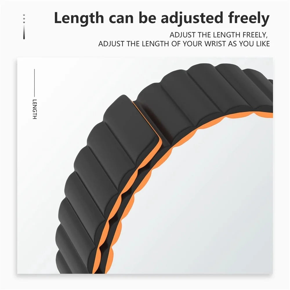 Watch Strap for Apple Watch Series 11 10 42mm / 9 8 7 41mm / SE3 SE2 SE 6 5 4 40mm / 3 2 1 38mm Magnetic Silicone Watch Band - Black / Orange - 4