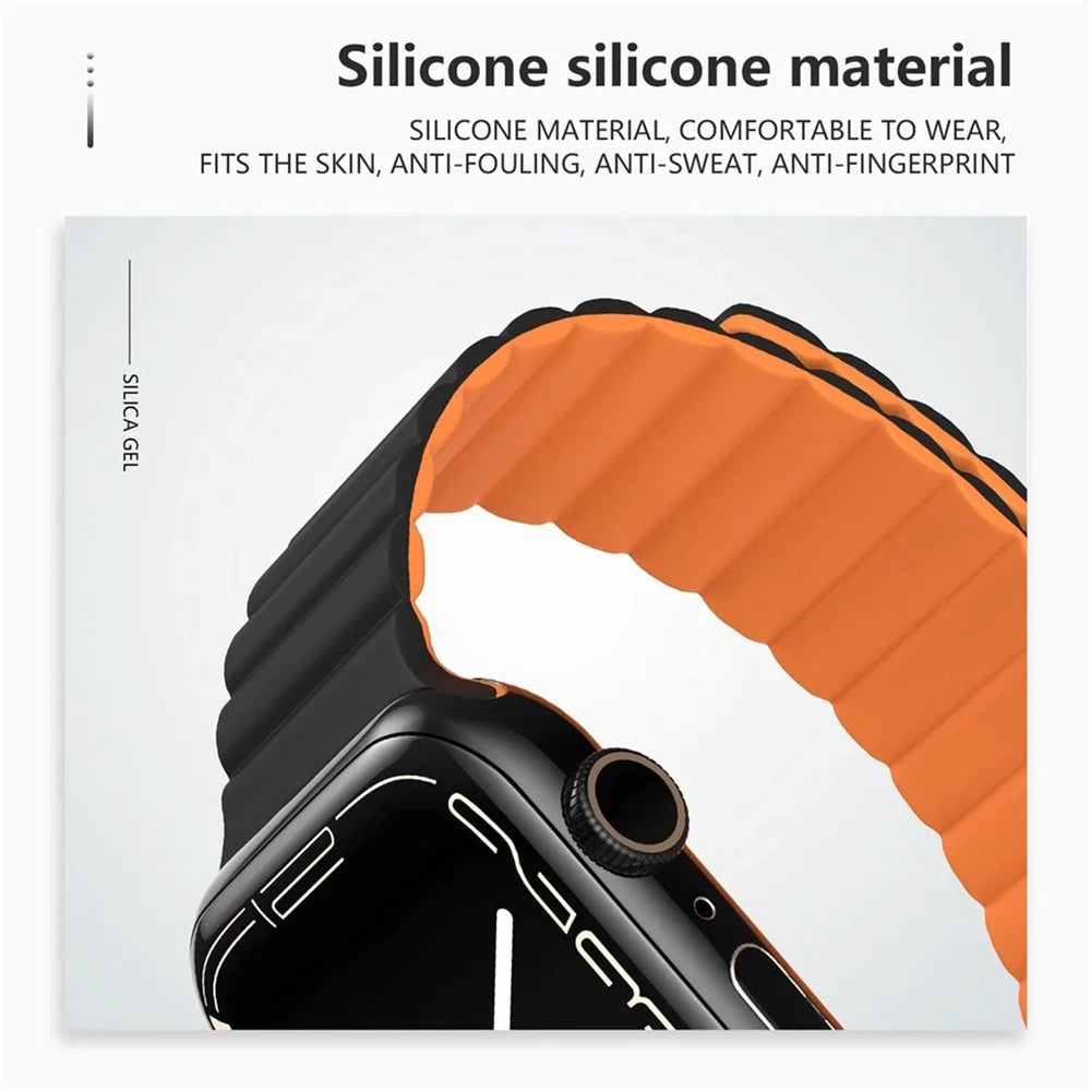 Watch Strap for Apple Watch Series 11 10 42mm / 9 8 7 41mm / SE3 SE2 SE 6 5 4 40mm / 3 2 1 38mm Magnetic Silicone Watch Band - Black / Orange - 5