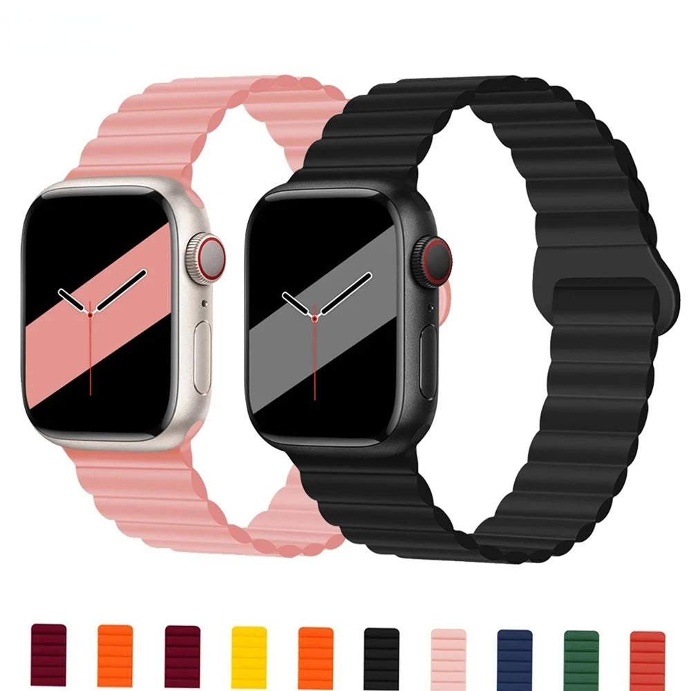 Watch Strap for Apple Watch Series 11 10 42mm / 9 8 7 41mm / SE3 SE2 SE 6 5 4 40mm / 3 2 1 38mm Magnetic Silicone Watch Band - Black / Orange - 6
