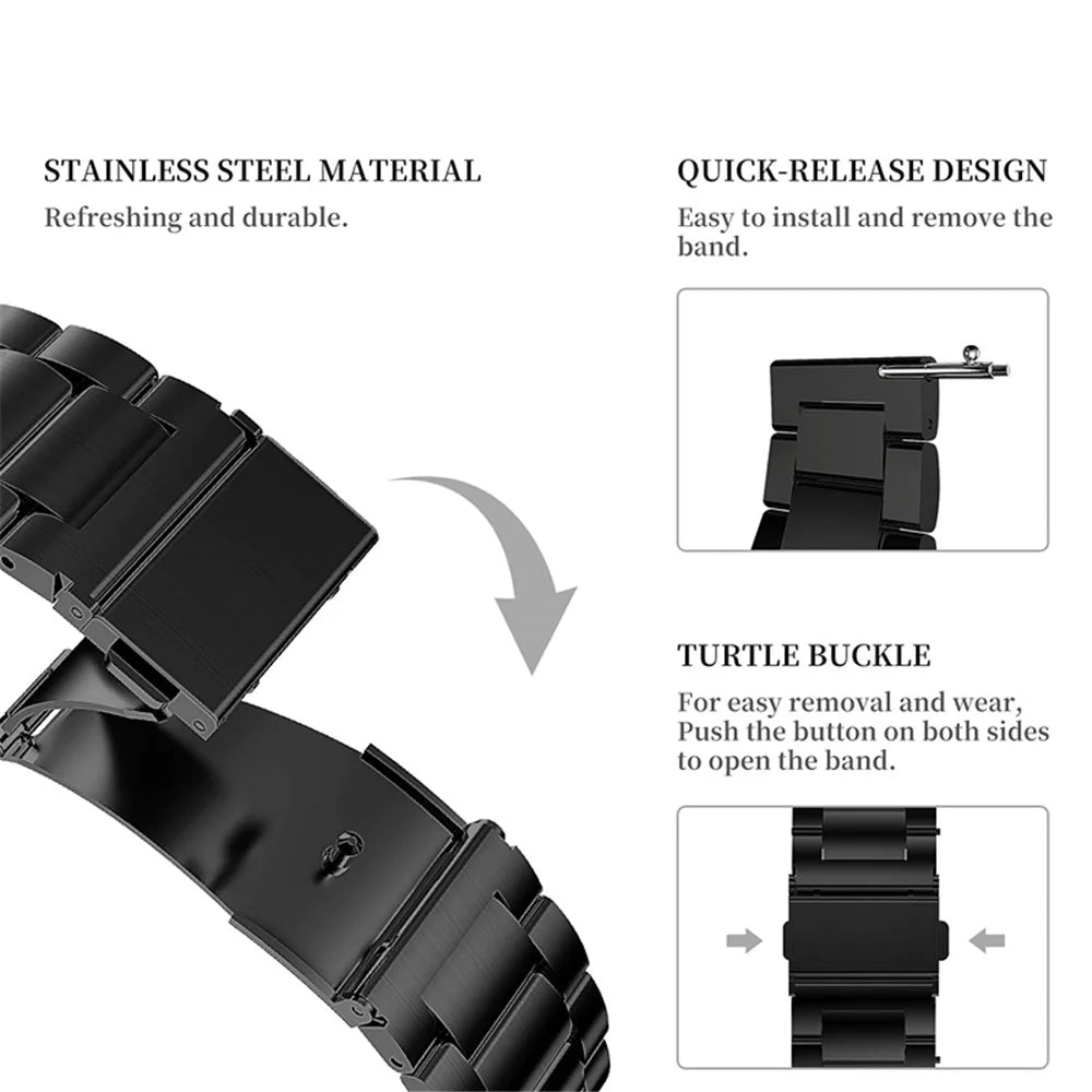 JLT For Samsung Galaxy Watch4 Classic 42mm / 46mm / Garmin Venu 2 Plus 20mm Watch Band Three Beads Stainless Steel Replacement Strap - Black - 4