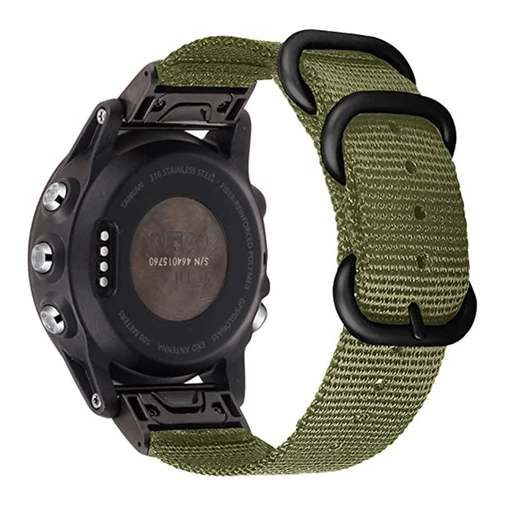 For Garmin Fenix 7 / 6 Pro / Forerunner 935 / 945 22mm Nylon Smart Watch Strap Stainless Steel Three Loops Replacement Wrist Band - Green - 1