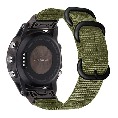 For Garmin Fenix 7 / 6 Pro / Forerunner 935 / 945 22mm Nylon Smart Watch Strap Stainless Steel Three Loops Replacement Wrist Band - Green - 1