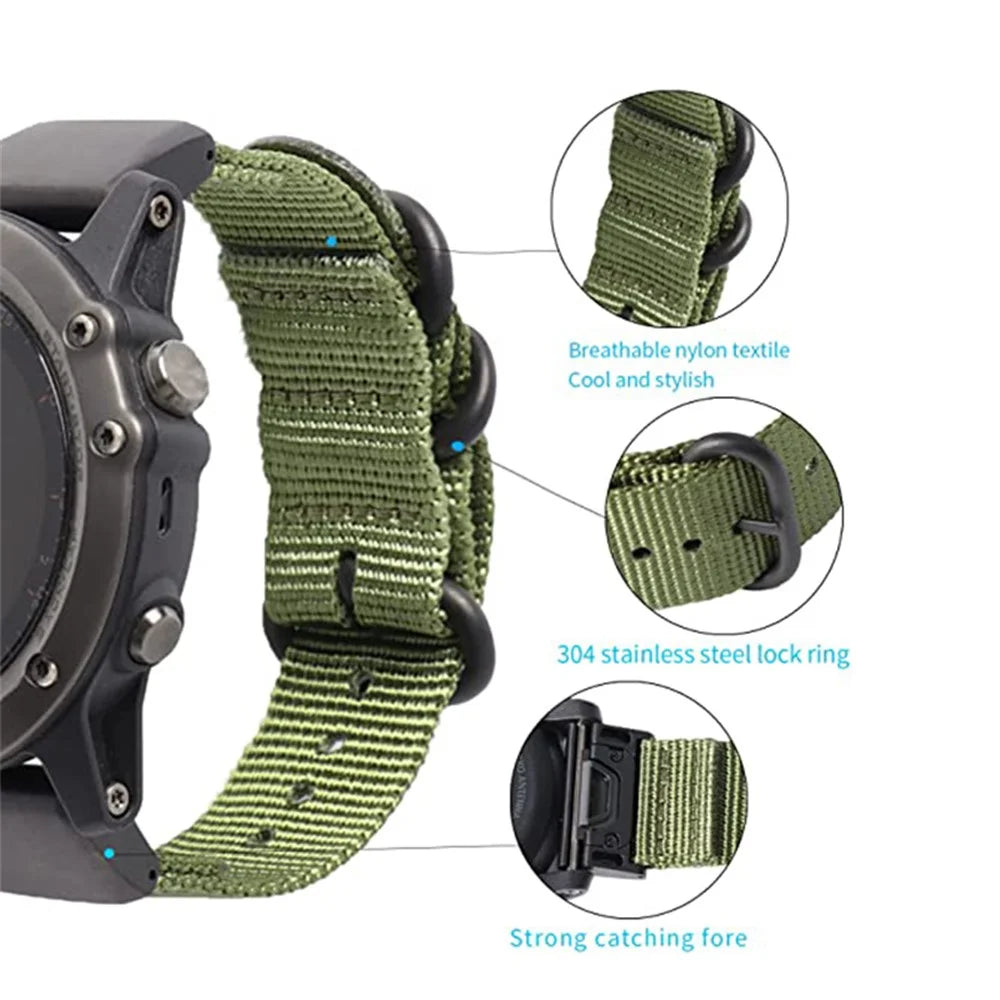 For Garmin Fenix 7X  /  6X Pro  /  Tactix7 Adjustable Wrist Band 26mm Nylon Watch Strap Replacement Watchband - Green - 3
