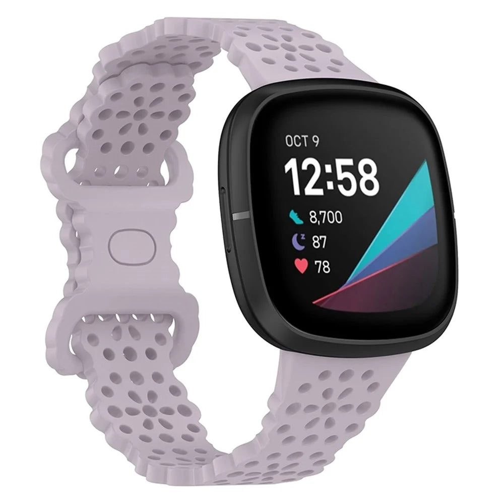 For Fitbit Versa Versa 3 / Sense Lace Flower TPU Band Hollow-out Sport Wristband Replacement - Lavender Purple - 1