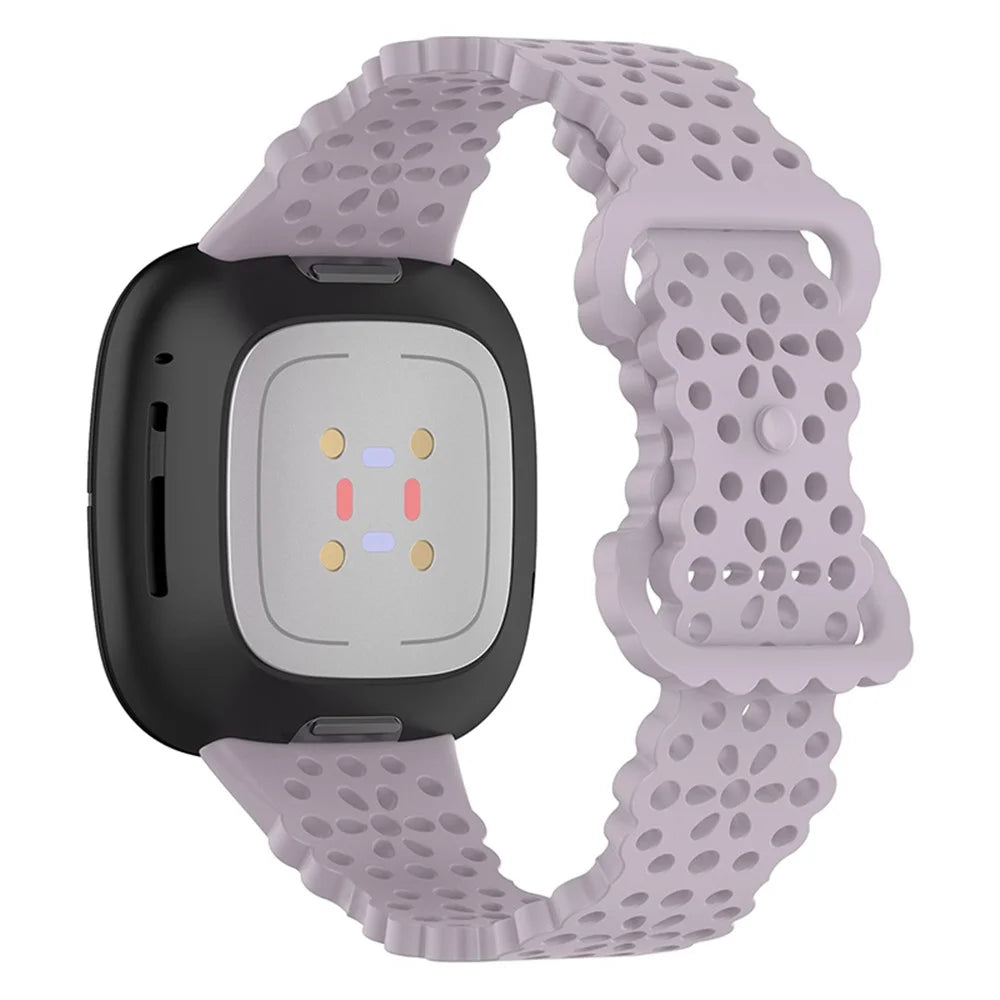 For Fitbit Versa Versa 3 / Sense Lace Flower TPU Band Hollow-out Sport Wristband Replacement - Lavender Purple - 2