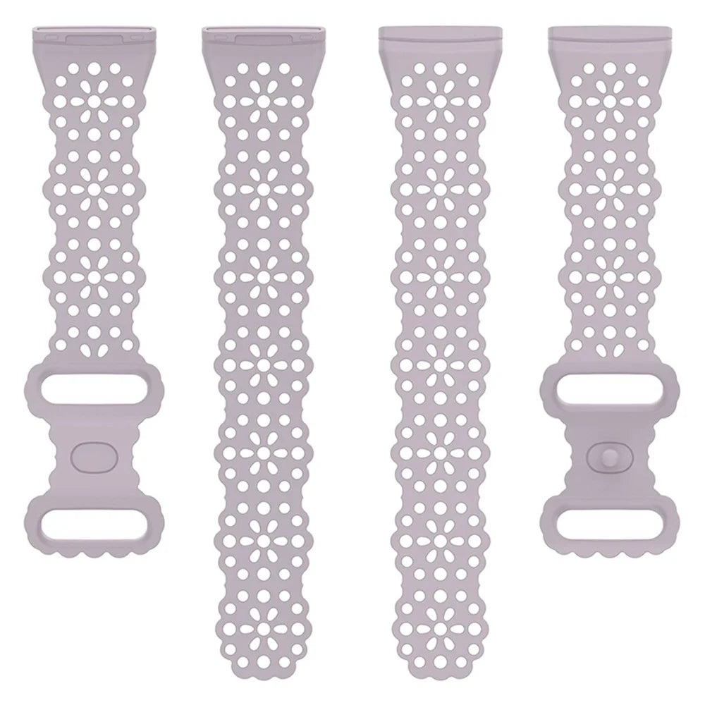 For Fitbit Versa Versa 3 / Sense Lace Flower TPU Band Hollow-out Sport Wristband Replacement - Lavender Purple - 5