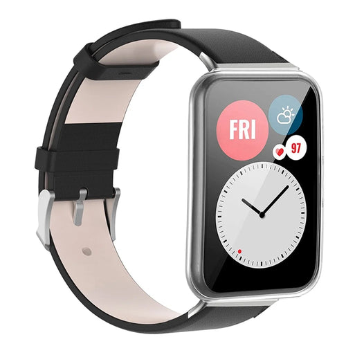 For Huawei Watch Fit 2 Leather Watch Strap Quick Release Wrist Band Sports Watch Watchband Replacement - Black - 1
