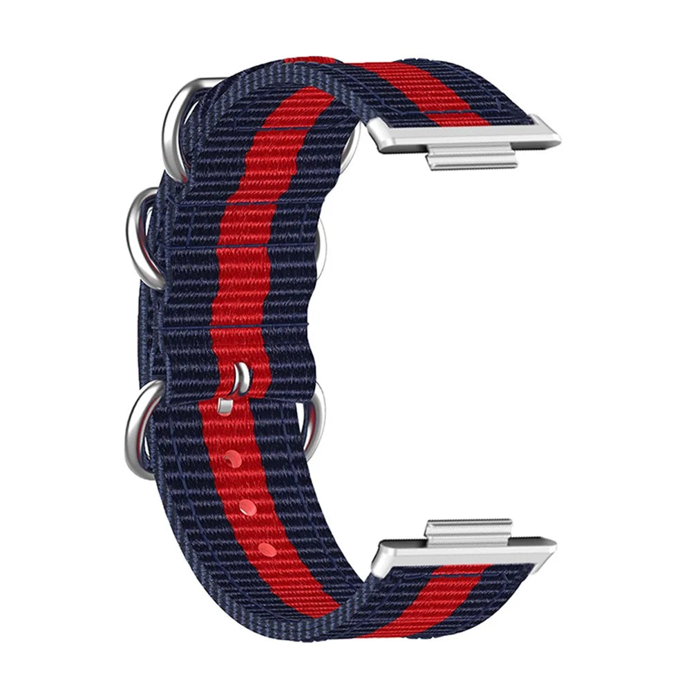 For Huawei Watch Fit 2 Nylon Quick Release Watch Band Stainless Steel Rings Buckle Canvas Replacement Strap - Blue / Red / Blue - 3