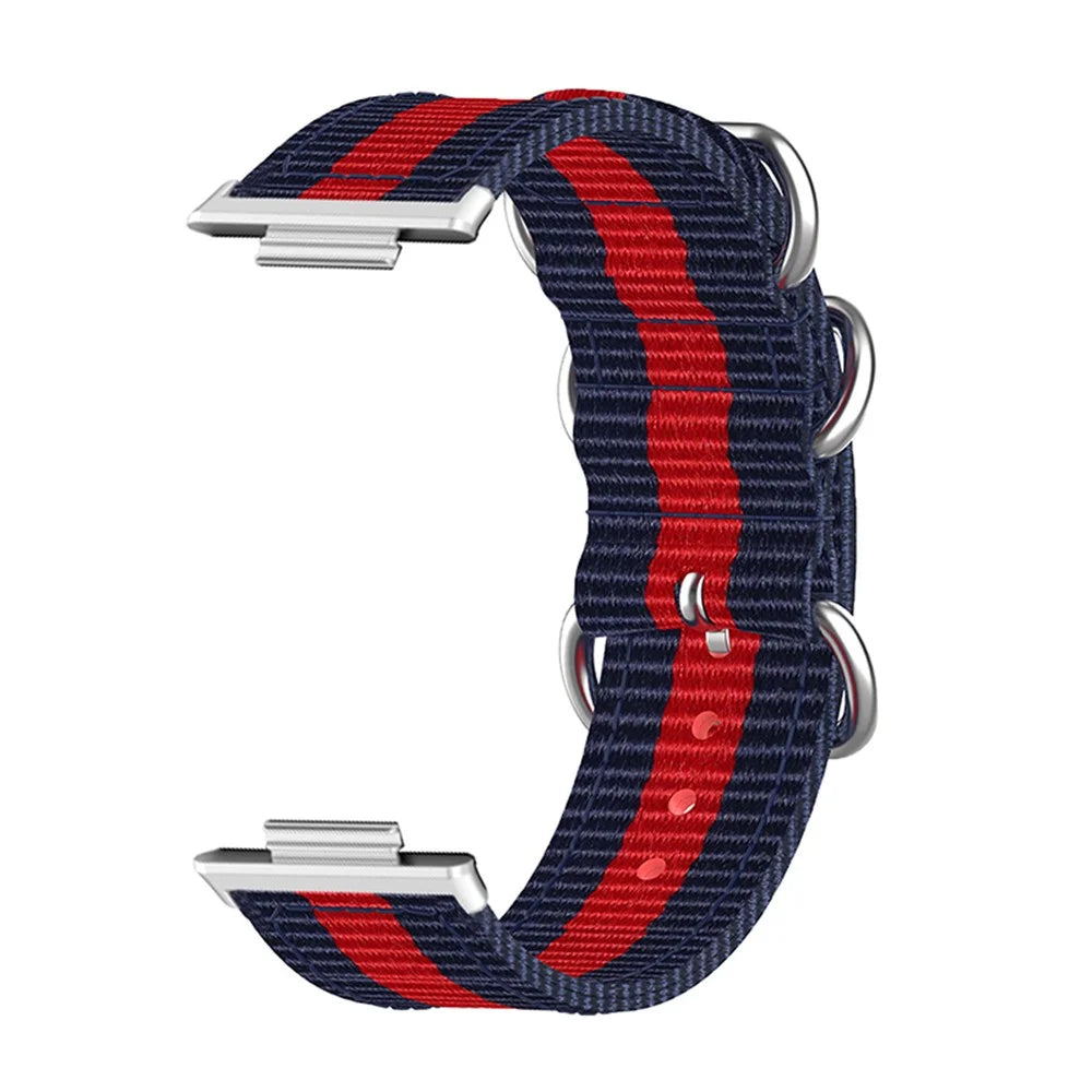 For Huawei Watch Fit 2 Nylon Quick Release Watch Band Stainless Steel Rings Buckle Canvas Replacement Strap - Blue / Red / Blue - 4