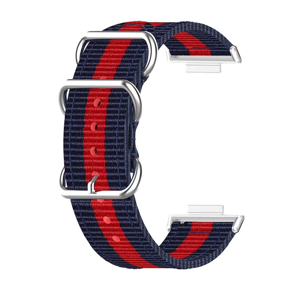 For Huawei Watch Fit 2 Nylon Quick Release Watch Band Stainless Steel Rings Buckle Canvas Replacement Strap - Blue / Red / Blue - 6