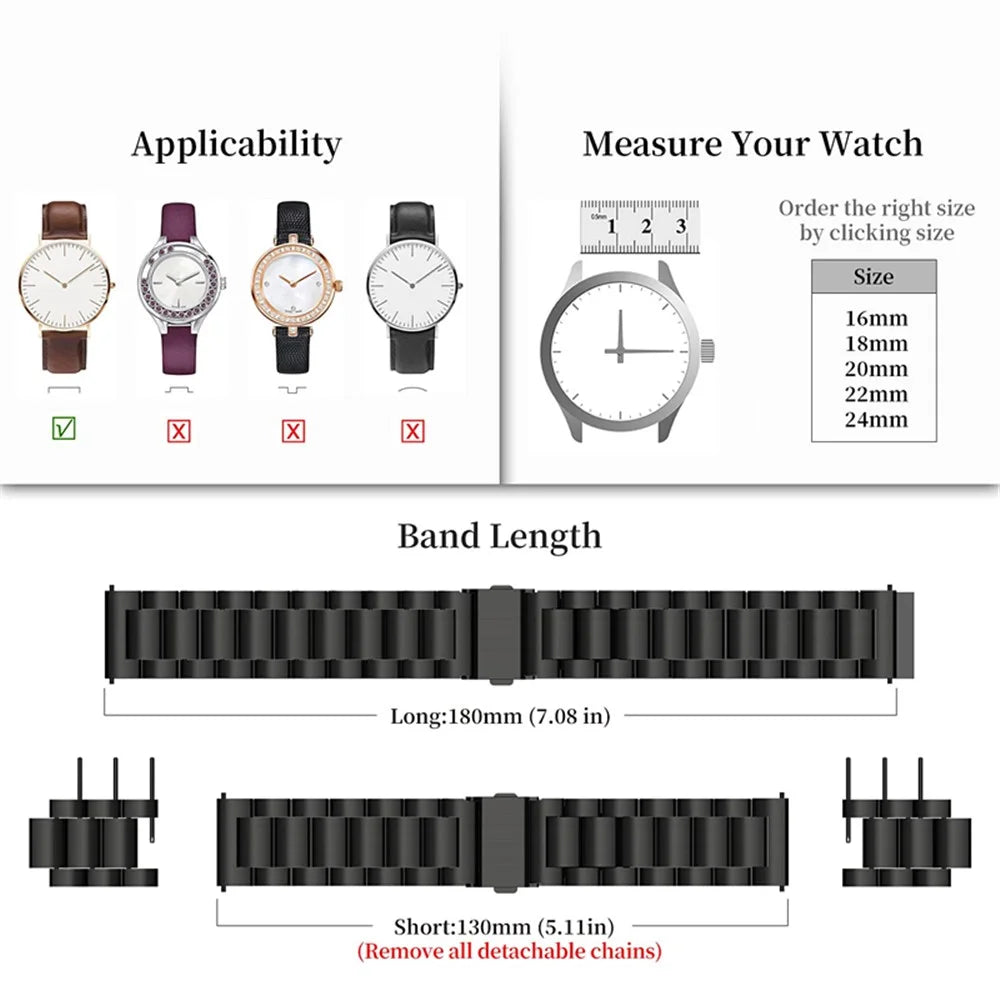 JLT For GarminMove 3S / Garmin Vivomove 3S / Active S Watch Band Replacement 18mm Three Beads Stainless Steel Wrist Strap - Black - 5