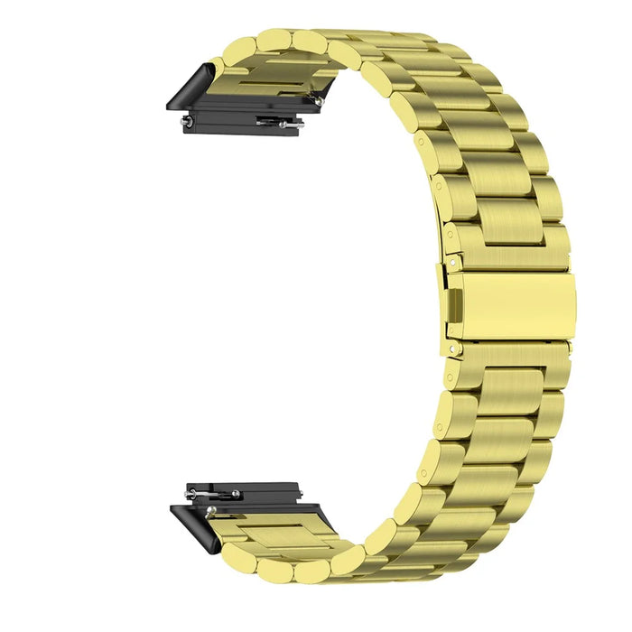 For Huawei Band 7 Stainless Steel Smart Watch Band Three Beads Replacement Strap with Folding Buckle - Gold - 3