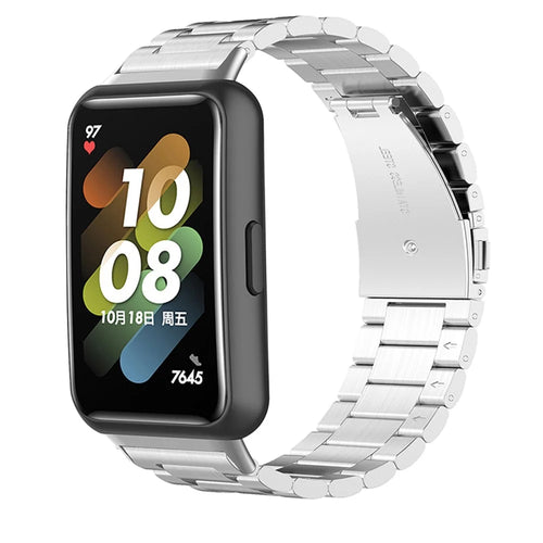 Watch Band for Huawei Band 7, Three Beads Stainless Steel Wrist Strap Replacement - Silver - 1