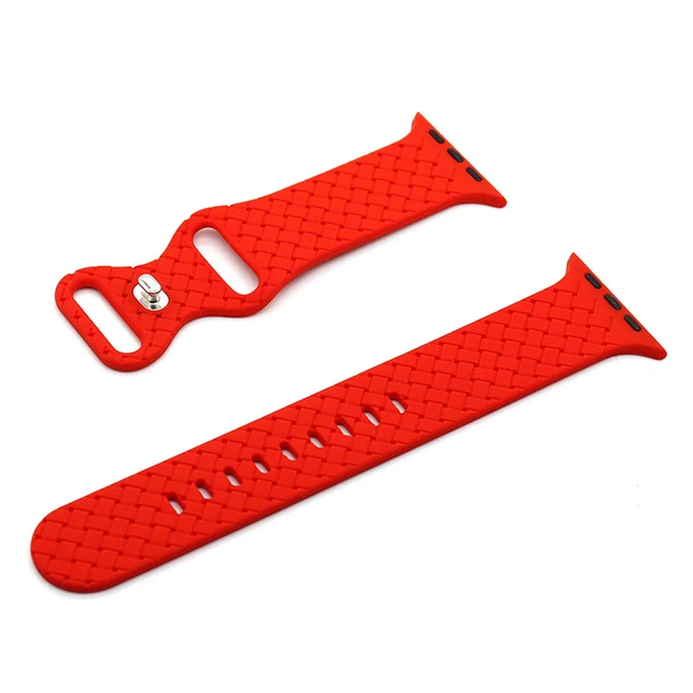 For Apple Watch Ultra 3 2 1 49mm / Series 11 10 46mm / 9 8 7 45mm / SE3 SE2 SE 6 5 4 44mm / 3 2 1 42mm Silicone Watch Strap Woven Texture Adjustable Wristband Replacement - Red - 1