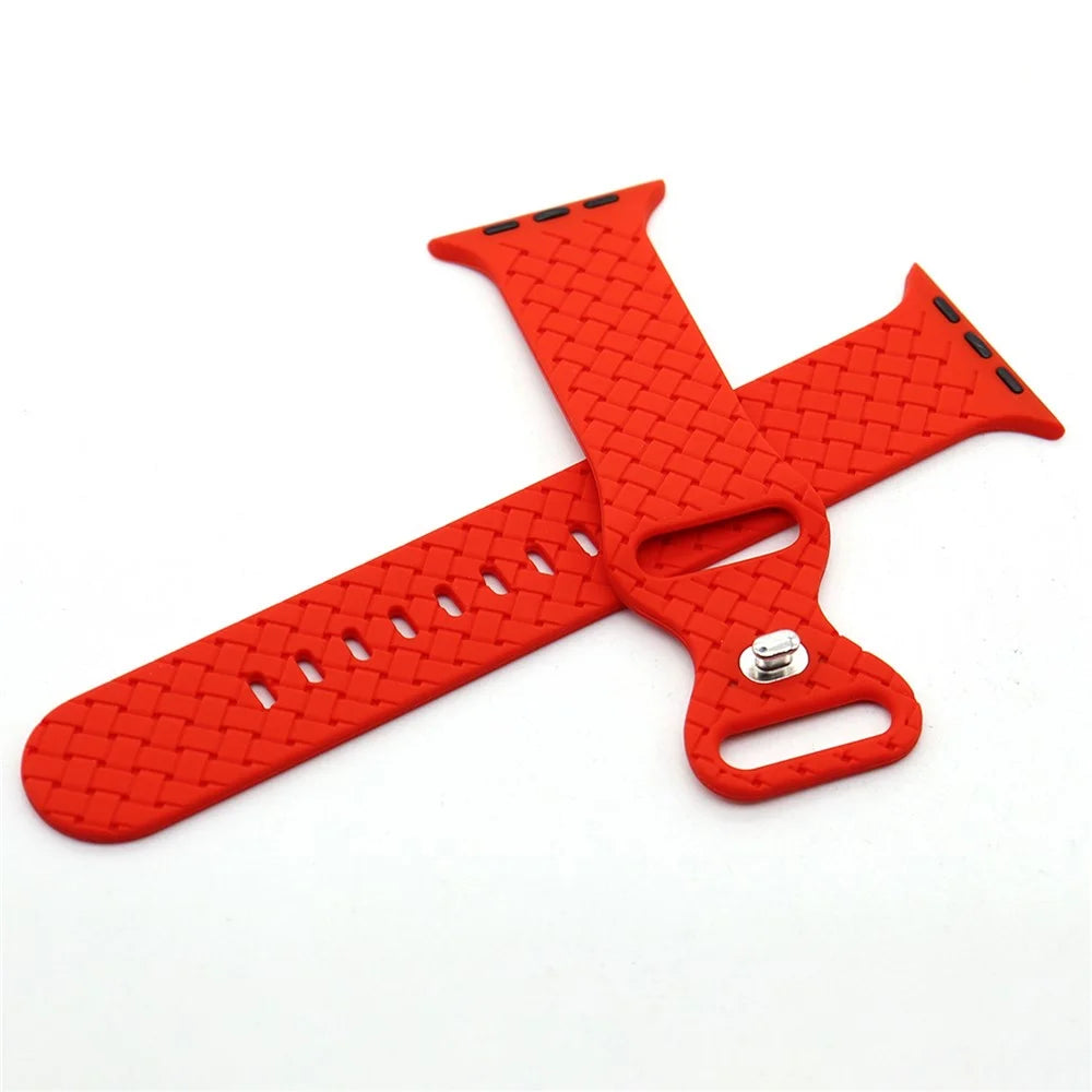 For Apple Watch Ultra 3 2 1 49mm / Series 11 10 46mm / 9 8 7 45mm / SE3 SE2 SE 6 5 4 44mm / 3 2 1 42mm Silicone Watch Strap Woven Texture Adjustable Wristband Replacement - Red - 2