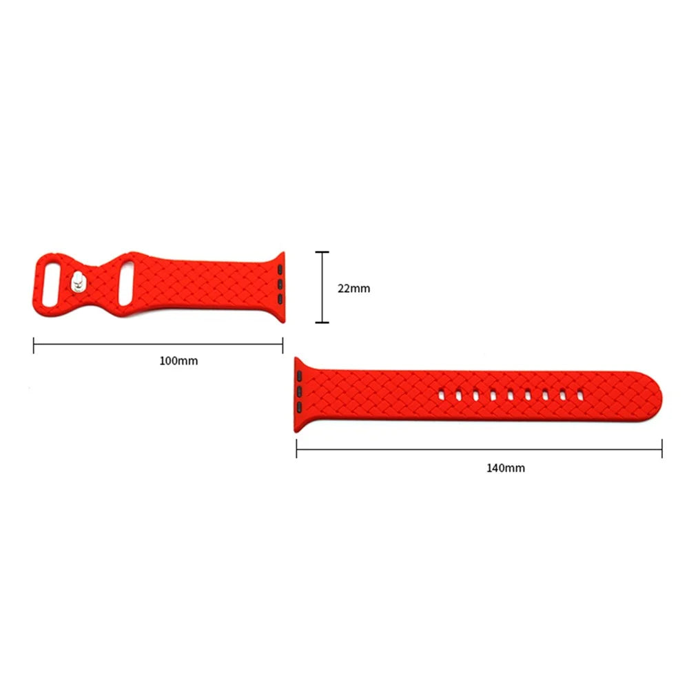 For Apple Watch Ultra 3 2 1 49mm / Series 11 10 46mm / 9 8 7 45mm / SE3 SE2 SE 6 5 4 44mm / 3 2 1 42mm Silicone Watch Strap Woven Texture Adjustable Wristband Replacement - Red - 4