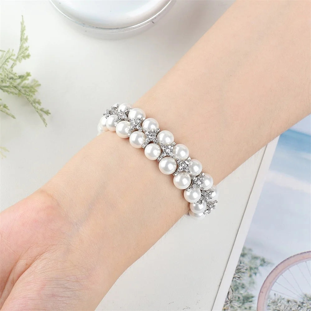 For Fitbit Charge 3 / 4 Two Rows Stylish Pearl Bracelet Wrist Strap Replacement Watch Band - White - 5